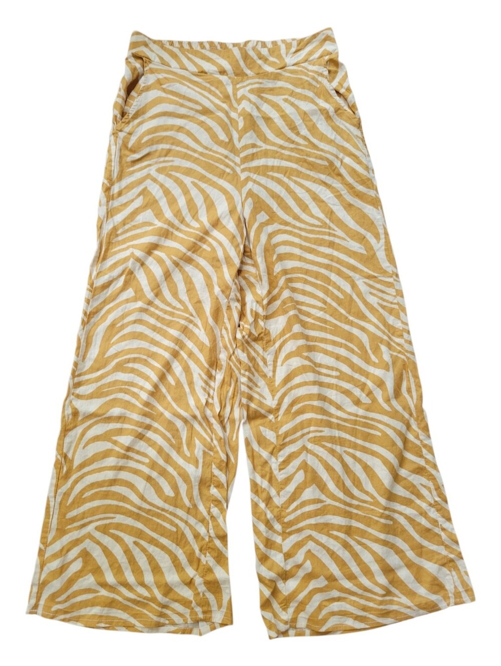 Rachel Zoe Linen Blend Zebra Print Pants High Waist Wide Leg Tan & White NWOT S